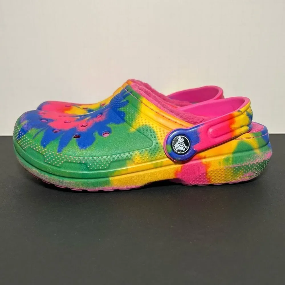 Kids CROCS Classic Tie Dye Faux Fur Lined Clogs / Size 2